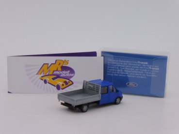 Preview: Rietze Sondermodell # Ford Transit Doppelkabine Pritsche in " blau-grau " 1:87
