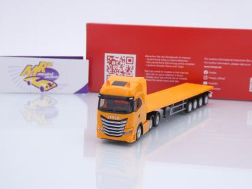 Herpa 318259 # Iveco S-Way 6x2 Flachbett-Sattelzug " kommunalorange " 1:87