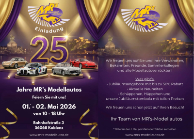 25 Jahre MRs-Modellautos.de Sonderposten / Sonderrabatt / bis zu 50 % / Gratis Tombola