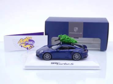 Preview: Spark WAP0201640SXMS # Porsche 911 Turbo S blau " Christmas Edition 2024 " 1:43