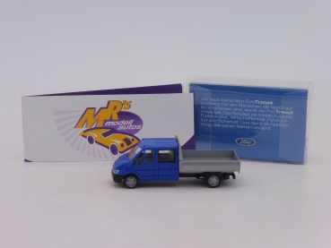 Preview: Rietze Sondermodell # Ford Transit Doppelkabine Pritsche in " blau-grau " 1:87