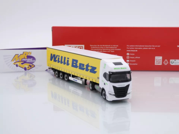 Preview: Herpa 317931 # Iveco S-Way LNG Gardinenplanen-Sattelzug " Willi Betz " 1:87