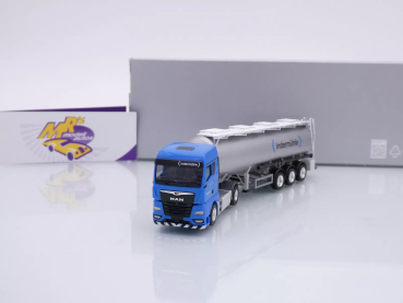 Herpa 957434 # MAN TGX GM Tank-Sattelzug silber-blau " Indermühle Schweiz " 1:87