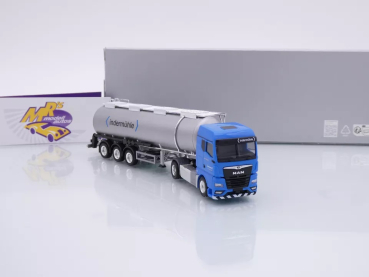 Preview: Herpa 957434 # MAN TGX GM Tank-Sattelzug silber-blau " Indermühle Schweiz " 1:87