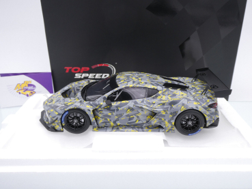 Preview: Top Speed TS0540 # Chevrolet Corvette Z06 GT3.R Sebring Test 2022 " Erlkönig / Camoflage Design " 1:18