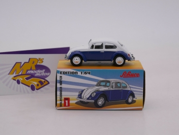Preview: Schuco 20319 # Volkswagen Käfer Baujahr 1962 " blau-weiß " 1:64 RETRO-BOX