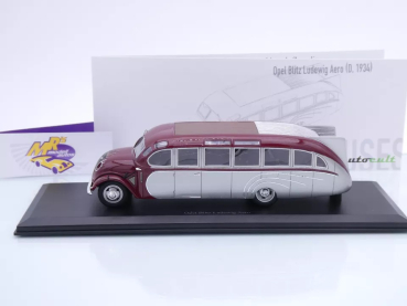 Preview: Autocult 10013 # OPEL Blitz Ludewig Aero Bus Baujahr 1934 " dunkelrot-silber " 1:43