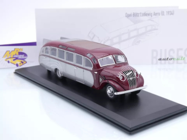 Preview: Autocult 10013 # OPEL Blitz Ludewig Aero Bus Baujahr 1934 " dunkelrot-silber " 1:43