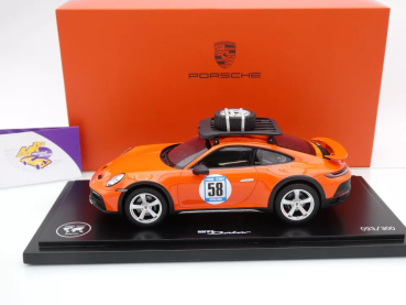 Preview: Spark WAP0210060SDAK # Porsche 911 (992) Dakar Nr.58 Baujahr 2023 " RED 58 Special / London - Sydney Marathon " 1:18