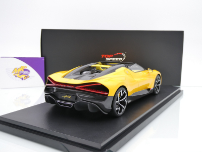 Preview: Top Speed TS0598 # Bugatti W16 Mistral Cabrio Baujahr 2023 " gelbmetallic " 1:18