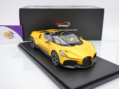 Top Speed TS0598 # Bugatti W16 Mistral Cabrio Baujahr 2023 " gelbmetallic " 1:18