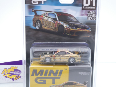 Preview: TSM MINI GT MGT00714-BL # Nissan Silvia S15 " Top Secret Gold D1 GP 2023 " 1:64