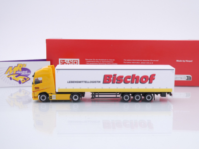 Preview: Herpa 319348 # Volvo FH GL XL Electric Gardinenplanen-Sattelzug " Bischof Logistik " 1:87