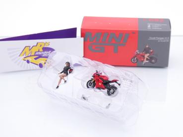 Preview: TSM Mini GT MGT00682-L # Ducati Panigale V4 S + Ducati Girl Baujahr 2022 " rot " 1:64