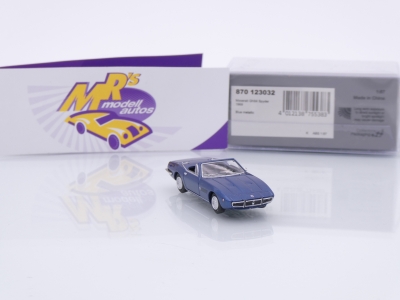 Preview: Minichamps 870123032 # Maserati Ghibli Spyder Baujahr 1969 " dunkelblaumetallic " 1:87