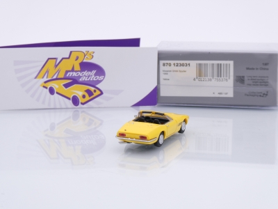 Preview: Minichamps 870123031 # Maserati Ghibli Spyder Baujahr 1969 " gelb " 1:87