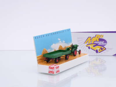 Preview: Busch 54102 # Deutz F1M 414 Traktor mit Landwirtschafts Anhänger " dunkelgrün " 1:87