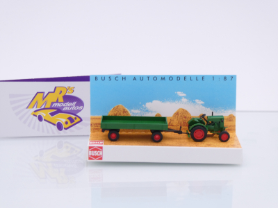 Preview: Busch 54102 # Deutz F1M 414 Traktor mit Landwirtschafts Anhänger " dunkelgrün " 1:87