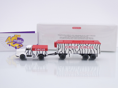 Preview: Wiking 0492 04 # Mercedes L 3500 Schwerlast-Hängerzug Baujahr 1950-59 " Circus " 1:87