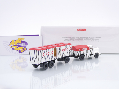 Preview: Wiking 0492 04 # Mercedes L 3500 Schwerlast-Hängerzug Baujahr 1950-59 " Circus " 1:87