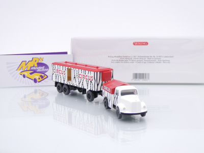 Preview: Wiking 0492 04 # Mercedes L 3500 Schwerlast-Hängerzug Baujahr 1950-59 " Circus " 1:87