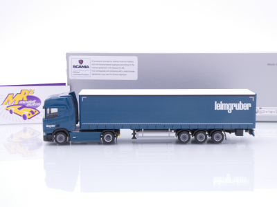 Preview: Herpa 958752 # Scania CR 20 HD Gardinenplanen-Sattelzug " Leimgruber " 1:87