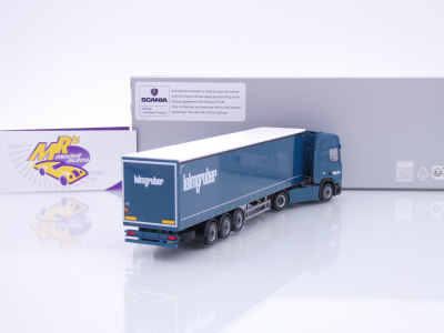 Preview: Herpa 958752 # Scania CR 20 HD Gardinenplanen-Sattelzug " Leimgruber " 1:87