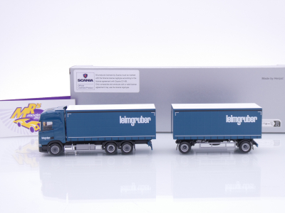 Preview: Herpa 958769 # Scania CR 20 HD Gardinenplanen-Hängerzug " Leimgruber " 1:87