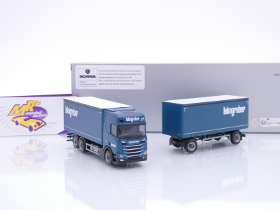 Preview: Herpa 958769 # Scania CR 20 HD Gardinenplanen-Hängerzug " Leimgruber " 1:87