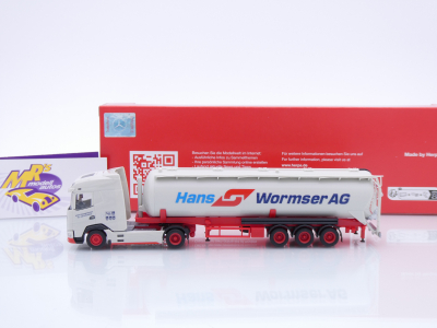 Preview: Herpa 318815 # DAF XG+ 2/3-achs Silo-Sattelzug grau-rot " Hans Wormser AG " 1:87