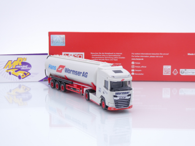 Preview: Herpa 318815 # DAF XG+ 2/3-achs Silo-Sattelzug grau-rot " Hans Wormser AG " 1:87