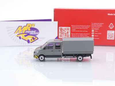 Preview: Herpa 098328 # MAN TGE Doppelkabine Doka mit Pritsche " grau-gelb " 1:87