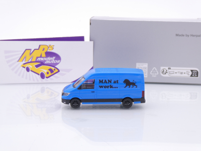 Preview: Herpa 918916 # MAN eTGE Kasten HD blau-schwarz " eXtra Sondermodell " 1:87