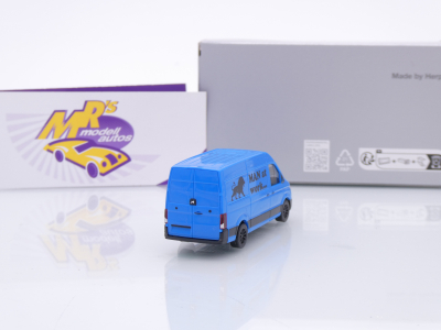 Preview: Herpa 918916 # MAN eTGE Kasten HD blau-schwarz " eXtra Sondermodell " 1:87