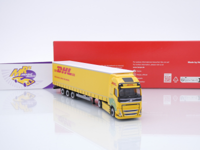 Preview: Herpa 318952 # Volvo FH GL XL Electric Gardinenplanen-Sattelzug " DHL " 1:87