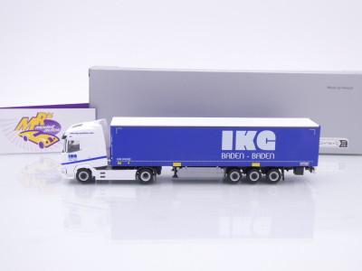 Preview: Herpa 959001 # DAF XG 2/3-achs Gardinenplanen-Sattelzug " IKG Spedition " 1:87