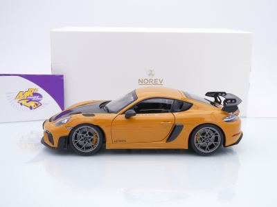 Preview: Norev 187252 # Porsche Cayman GT4 RS Weissach Package Baujahr 2023 " Bahamagelb-Carbon " 1:18