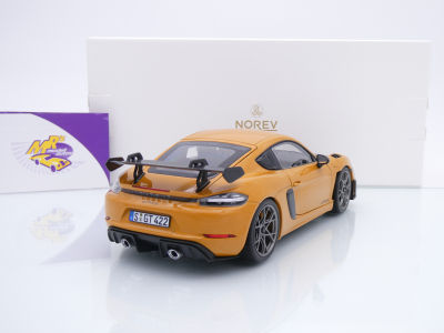 Preview: Norev 187252 # Porsche Cayman GT4 RS Weissach Package Baujahr 2023 " Bahamagelb-Carbon " 1:18