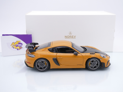 Preview: Norev 187252 # Porsche Cayman GT4 RS Weissach Package Baujahr 2023 " Bahamagelb-Carbon " 1:18
