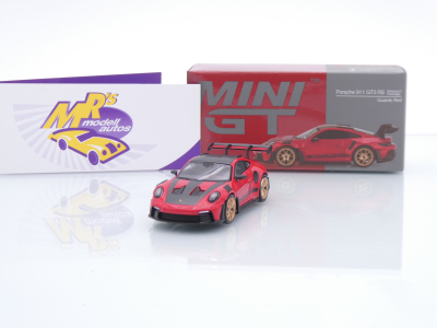 TSM MINI GT MGT01060-L # Porsche 911 (992) GT3 RS Weissach Package 2022 LHD " Guards Red / Carbon Fiber " 1:64
