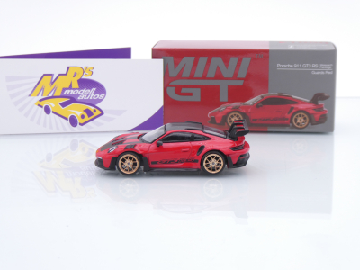 Preview: TSM MINI GT MGT01060-L # Porsche 911 (992) GT3 RS Weissach Package 2022 LHD " Guards Red / Carbon Fiber " 1:64