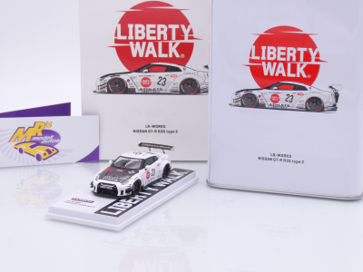 Tarmac Works T64-090-WH # Nissan Skyline GT-R R35  Öl Dose " Liberty Walk " 1:64