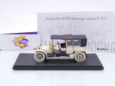 Preview: Autocult 01025-1 # Mercedes 38/70 PS Kettenwagen Landaulet Baujahr 1911 " hellelfenbein-dunkelblau " 1:43