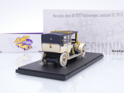 Preview: Autocult 01025-1 # Mercedes 38/70 PS Kettenwagen Landaulet Baujahr 1911 " hellelfenbein-dunkelblau " 1:43