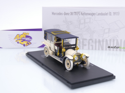 Preview: Autocult 01025-1 # Mercedes 38/70 PS Kettenwagen Landaulet Baujahr 1911 " hellelfenbein-dunkelblau " 1:43