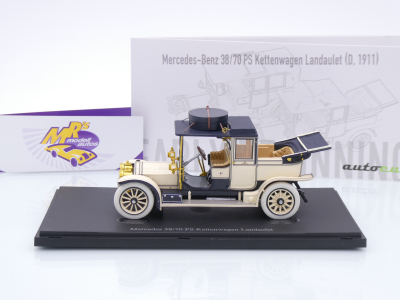 Preview: Autocult 01025-2 # Mercedes 38/70 PS Kettenwagen Landaulet Baujahr 1911 " hellelfenbein-dunkelblau " 1:43