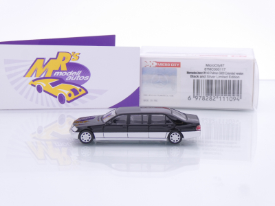 Preview: Micro City Herpa 87MC000117 # Mercedes Pullman S600 W140 Baujahr 1995 " schwarz-silber " 1:87