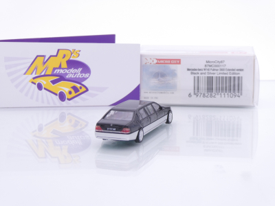 Preview: Micro City Herpa 87MC000117 # Mercedes Pullman S600 W140 Baujahr 1995 " schwarz-silber " 1:87