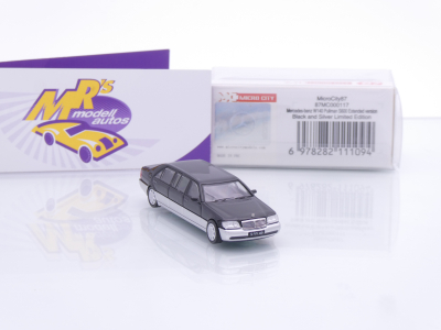 Preview: Micro City Herpa 87MC000117 # Mercedes Pullman S600 W140 Baujahr 1995 " schwarz-silber " 1:87