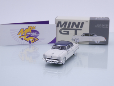 TSM MINI GT MGT00631-L # Lincoln Capri Coupe Baujahr 1954 LHD " weiß-dunkelblaumetallic ( Arctic White / Atlantic Blue ) " 1:64